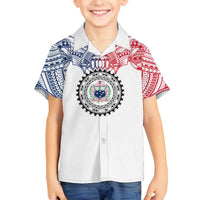 Samoa Black Saturday Family Matching Off Shoulder Short Dress and Hawaiian Shirt Polynesian Tribal Simple Style LT05 Son's Shirt White - Polynesian Pride