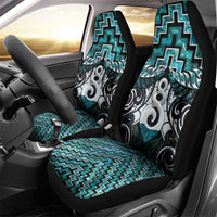 New Zealand Maori Car Seat Cover Poutama Pikorua Turquoise Paua Shell