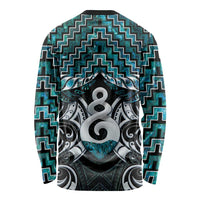 New Zealand Maori Long Sleeve Shirt Poutama Pikorua Turquoise Paua Shell