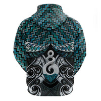 New Zealand Maori Zip Hoodie Poutama Pikorua Turquoise Paua Shell