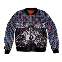New Zealand Maori Bomber Jacket Poutama Pikorua Purple Paua Shell