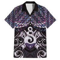 New Zealand Maori Family Matching Off The Shoulder Long Sleeve Dress and Hawaiian Shirt Poutama Pikorua Purple Paua Shell