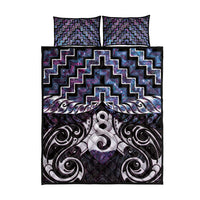 New Zealand Maori Quilt Bed Set Poutama Pikorua Purple Paua Shell
