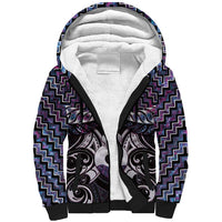 New Zealand Maori Sherpa Hoodie Poutama Pikorua Purple Paua Shell