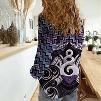 New Zealand Maori Women Casual Shirt Poutama Pikorua Purple Paua Shell
