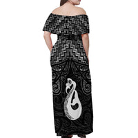 New Zealand Maori Off Shoulder Maxi Dress Poutama Manaia Black Paua Shell LT05 - Polynesian Pride