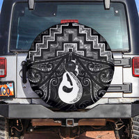 New Zealand Maori Spare Tire Cover Poutama Manaia Black Paua Shell LT05 Black - Polynesian Pride