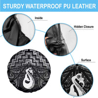 New Zealand Maori Spare Tire Cover Poutama Manaia Black Paua Shell LT05 - Polynesian Pride