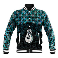 New Zealand Maori Baseball Jacket Poutama Manaia Turquoise Paua Shell LT05 Unisex Turquoise - Polynesian Pride