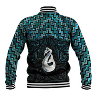 New Zealand Maori Baseball Jacket Poutama Manaia Turquoise Paua Shell LT05 - Polynesian Pride