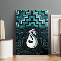 New Zealand Maori Canvas Wall Art Poutama Manaia Turquoise Paua Shell