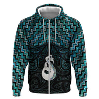 New Zealand Maori Hoodie Poutama Manaia Turquoise Paua Shell