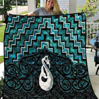 New Zealand Maori Quilt Poutama Manaia Turquoise Paua Shell LT05 Turquoise - Polynesian Pride