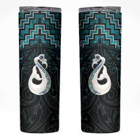 New Zealand Maori Skinny Tumbler Poutama Manaia Turquoise Paua Shell