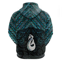 New Zealand Maori Zip Hoodie Poutama Manaia Turquoise Paua Shell