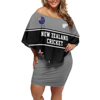 Custom New Zealand Cricket Off Shoulder Short Dress Black Cap Unbeatable LT05 Women Black - Polynesian Pride