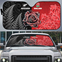 New Zealand And England Rugby Auto Sun Shade Red Rose Mix Maori Pattern LT05 Black - Polynesian Pride