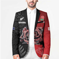New Zealand And England Rugby Custom Blazer Red Rose Mix Maori Pattern LT05 - Polynesian Pride