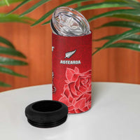 New Zealand And England Rugby Custom 4 in 1 Can Cooler Tumbler Red Rose Mix Maori Pattern LT05 - Polynesian Pride
