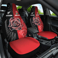 New Zealand And England Rugby Car Seat Cover Red Rose Mix Maori Pattern LT05 One Size Black - Polynesian Pride