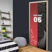 New Zealand And England Rugby Custom Door Cover Red Rose Mix Maori Pattern - Polynesian Pride