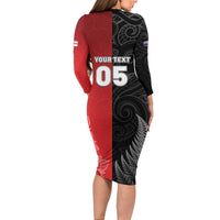 New Zealand And England Rugby Custom Family Matching Long Sleeve Bodycon Dress and Hawaiian Shirt Red Rose Mix Maori Pattern - Polynesian Pride
