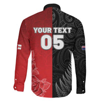 New Zealand And England Rugby Custom Family Matching Off Shoulder Short Dress and Hawaiian Shirt Red Rose Mix Maori Pattern - Polynesian Pride