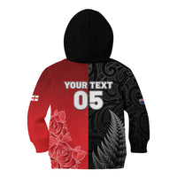 New Zealand And England Rugby Custom Kid Hoodie Red Rose Mix Maori Pattern LT05 - Polynesian Pride