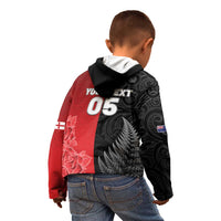 New Zealand And England Rugby Custom Kid Hoodie Red Rose Mix Maori Pattern LT05 - Polynesian Pride