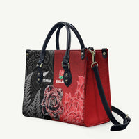 New Zealand And England Rugby Leather Bag Red Rose Mix Maori Pattern LT05 Black - Polynesian Pride