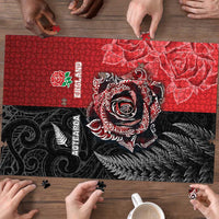 New Zealand And England Rugby Puzzle Red Rose Mix Maori Pattern LT05 - Polynesian Pride