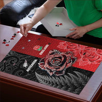 New Zealand And England Rugby Puzzle Red Rose Mix Maori Pattern LT05 - Polynesian Pride