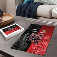 New Zealand And England Rugby Puzzle Red Rose Mix Maori Pattern LT05 - Polynesian Pride
