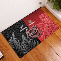 New Zealand And England Rugby Rubber Doormat Red Rose Mix Maori Pattern LT05 - Polynesian Pride
