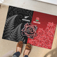 New Zealand And England Rugby Rubber Doormat Red Rose Mix Maori Pattern LT05 - Polynesian Pride