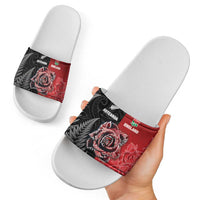 New Zealand And England Rugby Slide Sandals Red Rose Mix Maori Pattern LT05 - Polynesian Pride