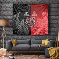 New Zealand And England Rugby Tapestry Red Rose Mix Maori Pattern LT05 Black - Polynesian Pride