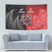 New Zealand And England Rugby Tapestry Red Rose Mix Maori Pattern LT05 - Polynesian Pride