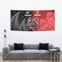 New Zealand And England Rugby Tapestry Red Rose Mix Maori Pattern LT05 - Polynesian Pride