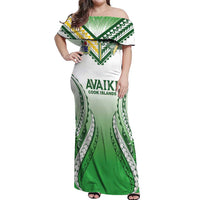 Custom Cook Islands Avaiki Rugby Off Shoulder Maxi Dress Go Champions LT05 Women Green - Polynesian Pride