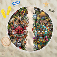 Hawaii And Japan Beach Blanket Tiki With Oni Mask LT05 One Size 150cm Colorful - Polynesian Pride
