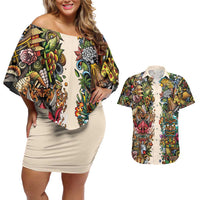Hawaii And Japan Couples Matching Off Shoulder Short Dress and Hawaiian Shirt Tiki With Oni Mask LT05 Colorful - Polynesian Pride