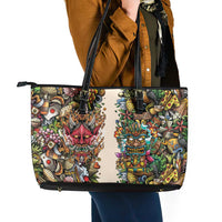 Hawaii And Japan Leather Tote Bag Tiki With Oni Mask LT05 - Polynesian Pride