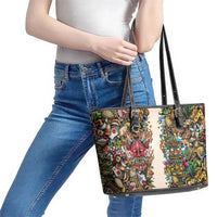 Hawaii And Japan Leather Tote Bag Tiki With Oni Mask LT05 - Polynesian Pride