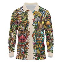 Hawaii And Japan Long Sleeve Polo Shirt Tiki With Oni Mask LT05 Colorful - Polynesian Pride
