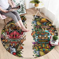 Hawaii And Japan Round Carpet Tiki With Oni Mask LT05 - Polynesian Pride