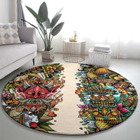 Hawaii And Japan Round Carpet Tiki With Oni Mask LT05 - Polynesian Pride