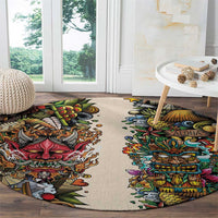 Hawaii And Japan Round Carpet Tiki With Oni Mask LT05 - Polynesian Pride