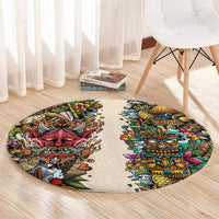 Hawaii And Japan Round Carpet Tiki With Oni Mask LT05 - Polynesian Pride