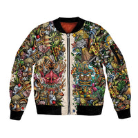 Hawaii And Japan Sleeve Zip Bomber Jacket Tiki With Oni Mask LT05 Unisex Colorful - Polynesian Pride